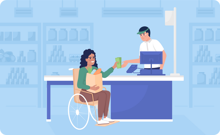 Disabled person at supermarket  Illustration