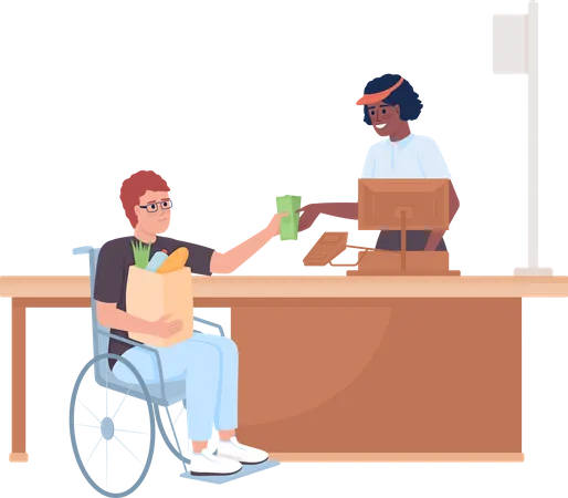 Disabled person at supermarket  Illustration