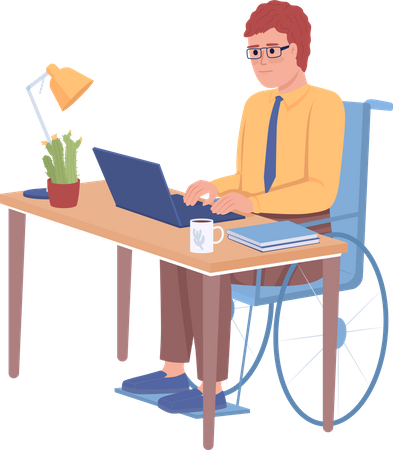 Disabled person at work  Illustration