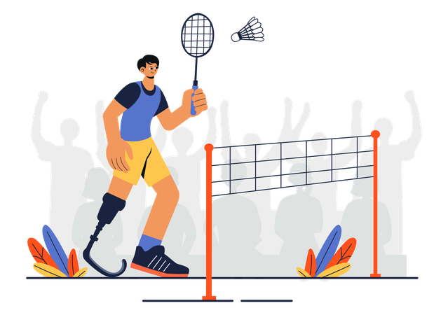 Disabled player playing badminton  Illustration