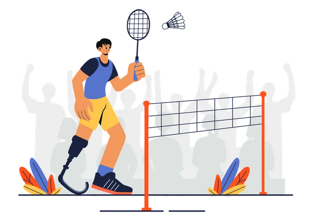 Disabled player playing badminton  Illustration