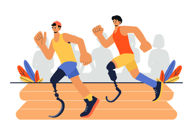 Disabled player running in athlete race  Illustration