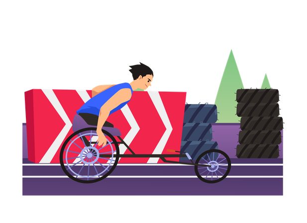 Disabled sportsman on sport competition races in wheelchair  Illustration