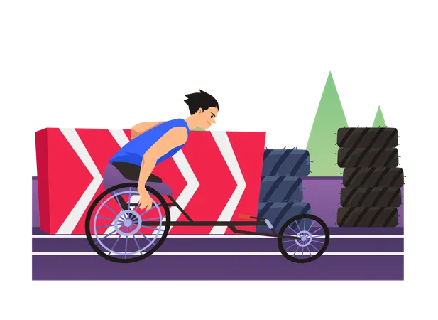 Disabled sportsman on sport competition races in wheelchair  Illustration