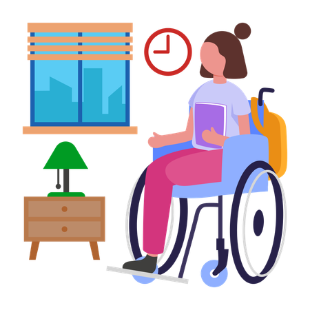 Disabled Student sitting on wheelchair  Illustration