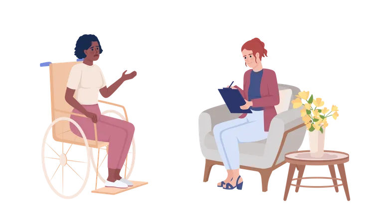 Disabled woman and psychologist  Illustration