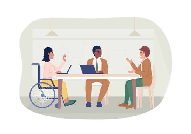 Disabled woman at meeting  Illustration