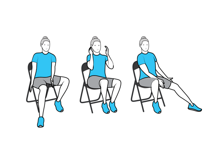 Disabled woman doing exercise on chair  Illustration