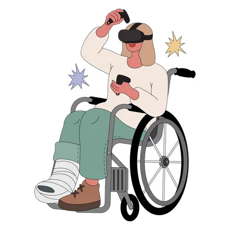 Disabled woman experiencing VR  Illustration