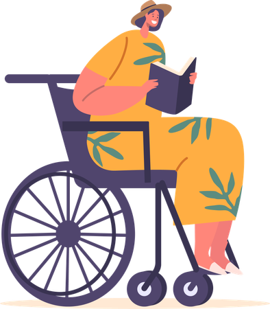 Disabled Woman In Wheelchair reading book  Illustration