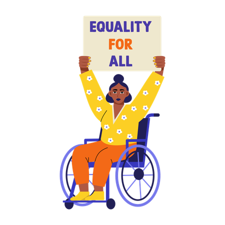 Disabled woman showing equality board  Illustration