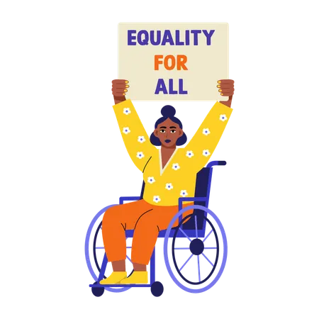 Disabled woman showing equality board  Illustration
