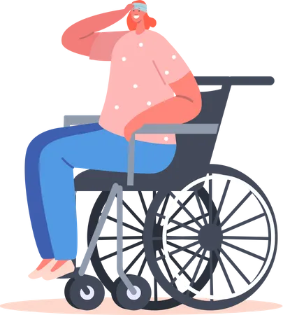 Disabled woman sitting on wheelchair  Illustration