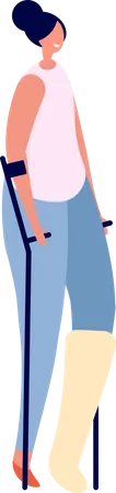 Disabled Woman Stand On Crutches Illustration