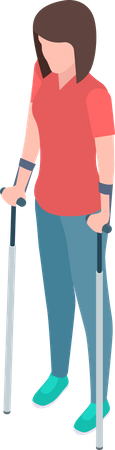 Disabled Woman Stand On Crutches Illustration