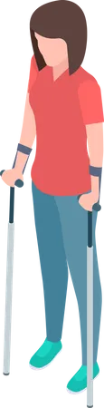 Disabled Woman Stand On Crutches  Illustration