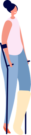 Disabled Woman Stand On Crutches  Illustration