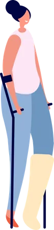 Disabled Woman Stand On Crutches  Illustration