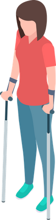 Disabled Woman Stand On Crutches  Illustration