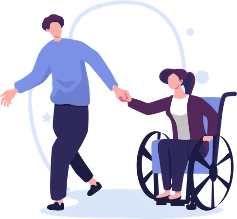 Disabled woman with boyfriend  Illustration