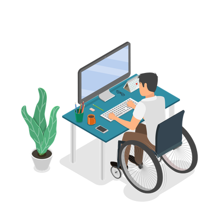 Disabled Worker woking at office  Illustration