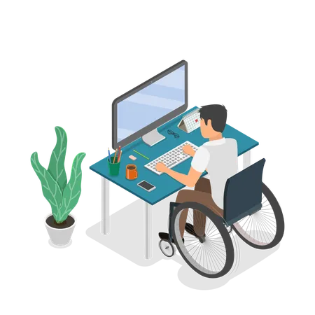 Disabled Worker woking at office  Illustration