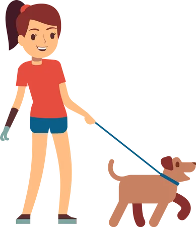 Disabled young woman walking with dog  Illustration