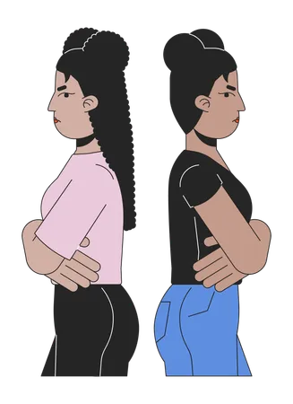 Girls Friends Facing Away From Each Other 2 D Linear Cartoon Characters Disputing Adult Women Isolated Line Vector People White Background Gesture Body Language Color Flat Spot Illustration Illustration