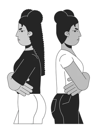 Girls Friends Facing Away From Each Other Black And White 2 D Line Cartoon Characters Disputing Women Isolated Vector Outline People Gesture Body Language Monochromatic Flat Spot Illustration Illustration