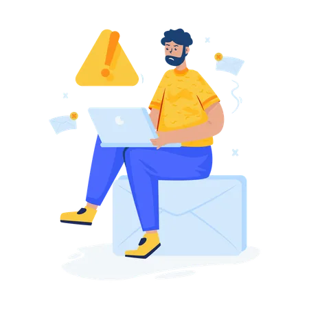 Illustration Of A Disappointed Man Failed To Send An Email Message Illustration