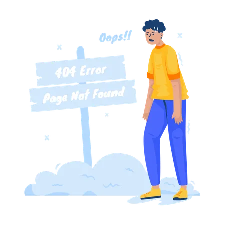Illustration Of A Disappointed Man Seeing An Error 404 Page Not Found Signage Illustration