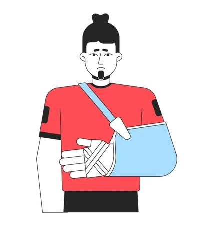 Disappointed Man With Broken Arm Flat Line Color Vector Character Editable Outline Half Body Male With Bandaged Wrist On White Simple Cartoon Spot Illustration For Web Graphic Design Illustration