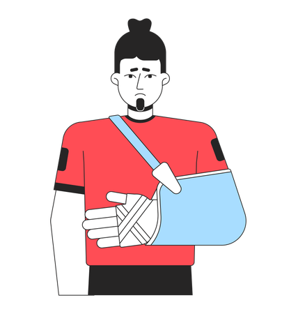 Disappointed man with broken arm  Illustration