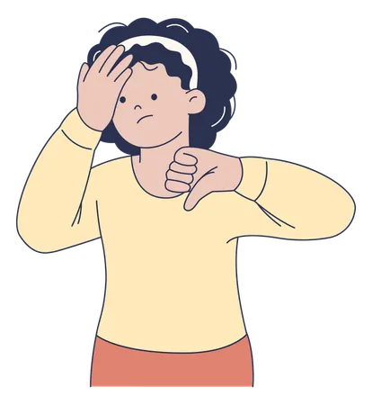 Disappointed Woman Giving Thumbs Down  Illustration