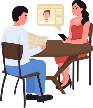 Disappointed woman on date with stranger  Illustration