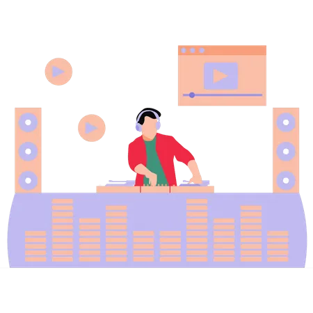 Disc jockey is playing music  Illustration