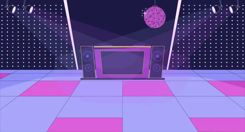 Disco Club Dancefloor Cartoon Flat Illustration 80 S Style Musical Party Dj Set In Club Vintage Nightclub 2 D Line Interior Colorful Background Discotheque Scene Vector Storytelling Image Illustration