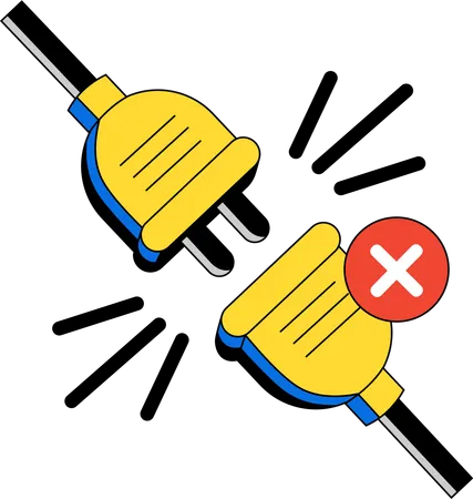 This Illustration Features Two Electric Plugs With A Red X Between Them Representing Disconnection Or Failed Connection 일러스트레이션