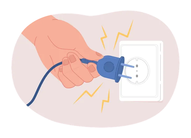 Disconnecting Power Cord 2 D Vector Isolated Spot Illustration Unplugging From Outlet To Saving Energy Flat Character Hand On Cartoon Background Colorful Editable Scene For Mobile Website Magazine Illustration