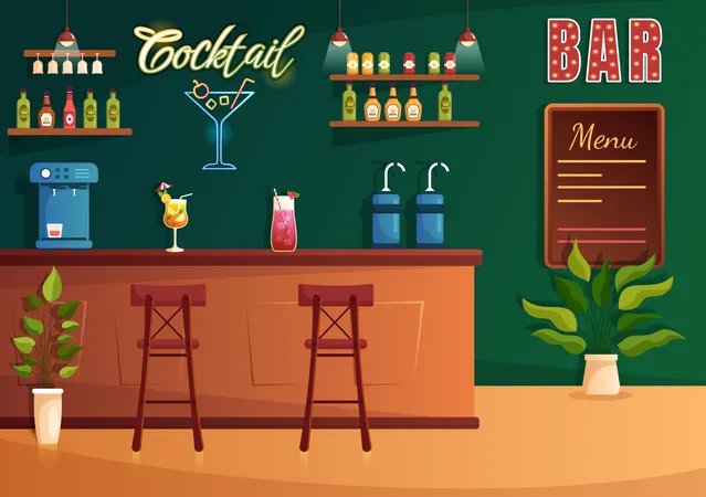 Discoteca con bar de cócteles  Ilustración