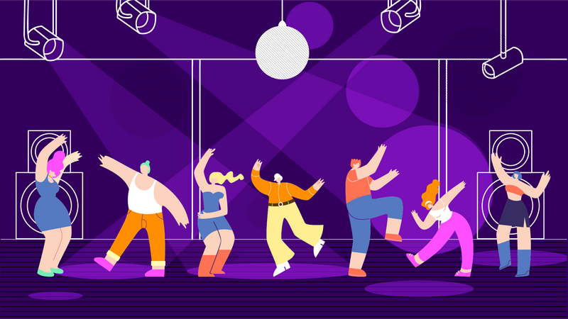 Discothèque, gens, à, boîte nuit  Illustration