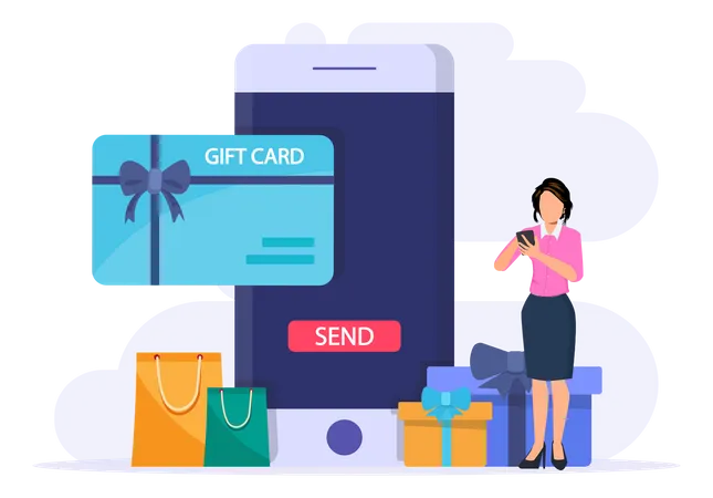 Gift Card Vector Concept Customer Happy About Discount Card From Store Online While Shopping Illustration
