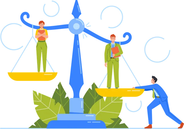 Discrimination In Corporation Inequality And Imbalance Concept Male And Female Characters Stand On Scales Businessman And Businesswoman Unequal Salary Feminism Cartoon People Vector Illustration Illustration