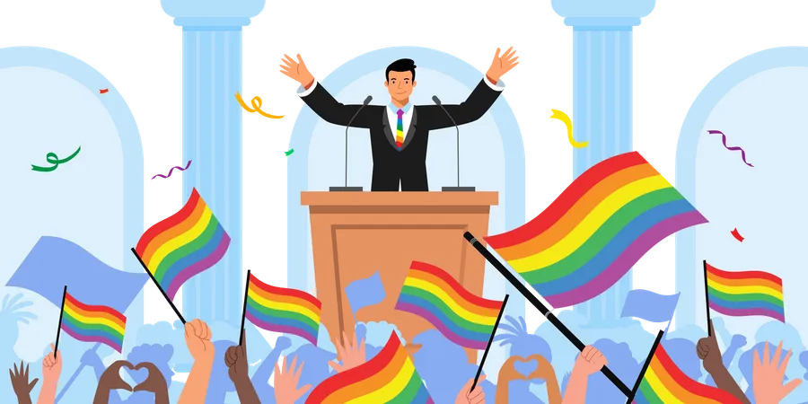 Líder LGBTQ fazendo discurso  Ilustração