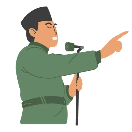 Herói Nacional Indonésio discursando  Ilustração