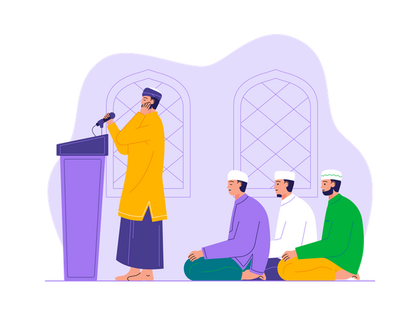 Muçulmano dando discurso religioso no festival  Ilustração