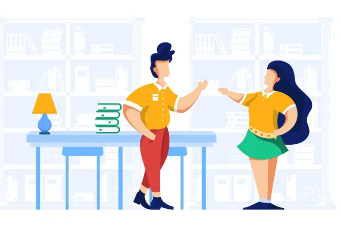 Students Are Talking In School Or University Library Illustration