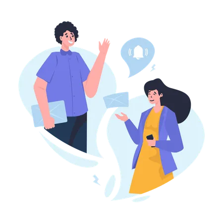 Illustration Of Two People Communicating By Sending Emails Conversation Illustration