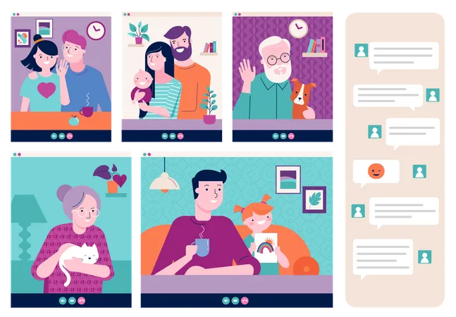 Famille discutant lors d'un appel vidéo  Illustration