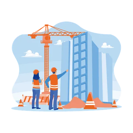 Discussion Of Construction Engineers And Architects On Construction Sites  Illustration